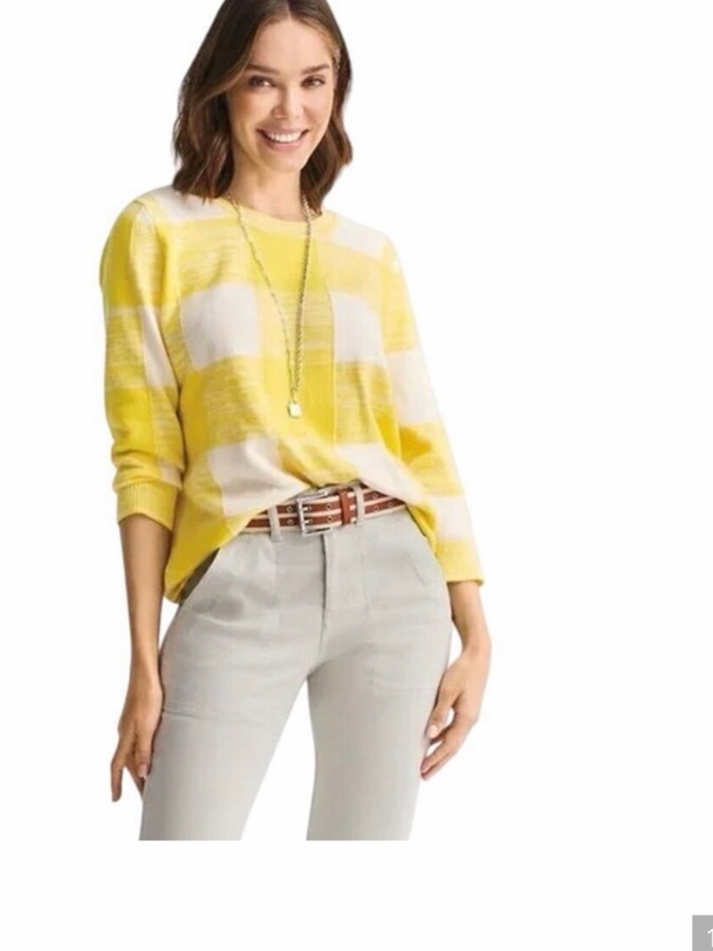 CAbi #6236 Women's Yellow
White Checkerboard Pullover
Sweater Size Large